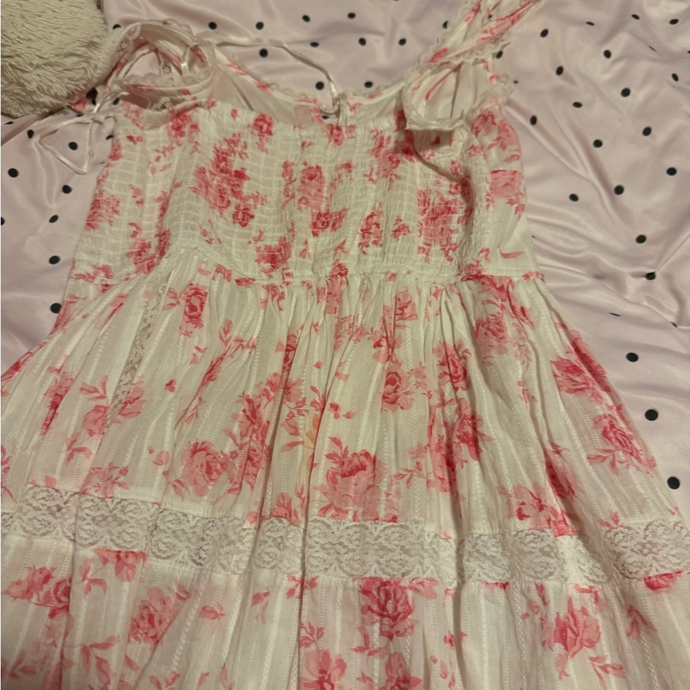 Floral Lace Trim Skirt - Pink and White - Picture 4 of 5